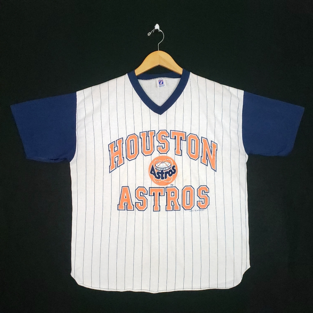 RARE Vintage 1987 Houston Astros Logo 7 Single Stitch Striped Baseball T-shirt